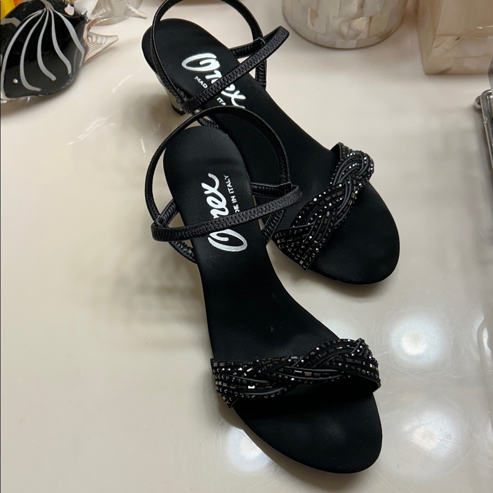 Onex Black Rhinestone Heels / Sandals - Picture 3 of 15